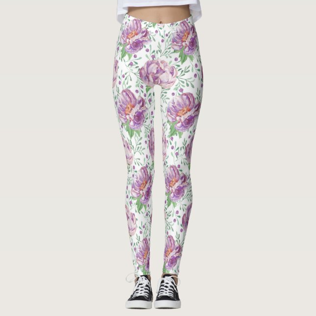 lila Wasserfarbe Leggings (Vorderseite)
