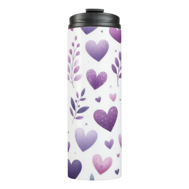 LILA WASSERFARBE LIEBE VALENTINE HERZEN THERMOSBECHER (Vorderseite)