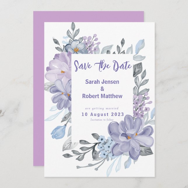 Lila Wasserfarbe Lilac Blume Hochzeit Save The Date (Vorne/Hinten)