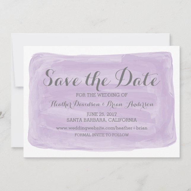 Lila Wasserfarbe Save the Date einladen (Vorderseite)