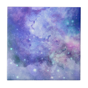 Lila Wasserfarbe Starry Sky Space Lover Galaxie Fliese