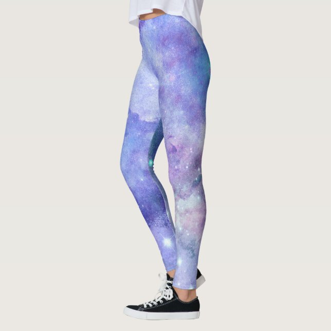 Lila Wasserfarbe Starry Sky Space Lover Galaxie Leggings (Links)