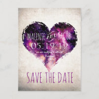 Lila Wasserfarbe Sternenhimmel Save the Date