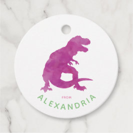 Lila Wasserfarbe T-Rex Dinosaurier ab Geburtstag Geschenkanhänger