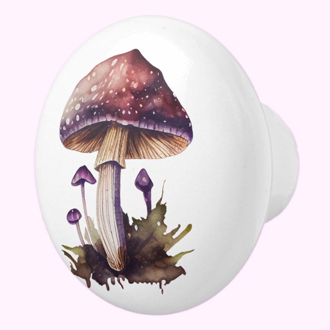 Lila Wasserfarbe Waldland Pilzsaal Kernstück Keramikknauf (Add cozy Cottagecore charm to your furniture or drawers with this elegant purple mushroom knob!)