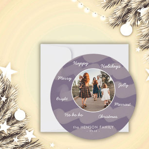 Lila Wasserfarbe Weihnachtswünsche Familienfoto Feiertagskarte