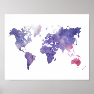 Lila Wasserfarbe - Weltkarte Poster