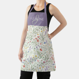 Lila Wasserfarbe Wildblumen Boho Monogramm Name Schürze