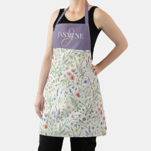 Lila Wasserfarbe Wildblumen Boho Monogramm Name Schürze