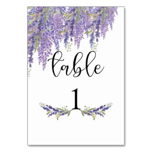 Lila Wasserfarbe Wisteria-Baum Hochzeit Tischnummer