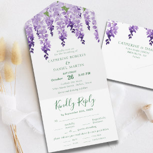 Lila Wasserfarbe Wisteria Hochzeit All In One Einladung
