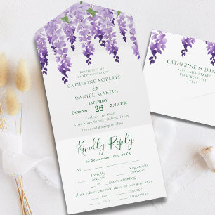 Lila Wasserfarbe Wisteria Hochzeit All In One Einladung