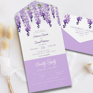 Lila Wasserfarbe Wisteria Hochzeit All In One Einladung
