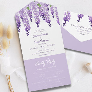 Lila Wasserfarbe Wisteria Hochzeit All In One Einladung