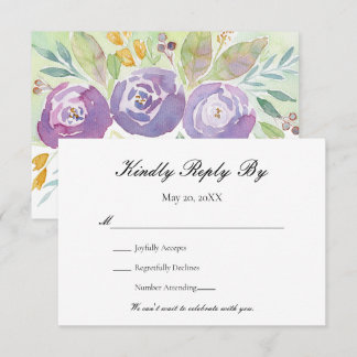Lila Wasserfarben-Blumen-Hochzeit-RSVP RSVP Karte