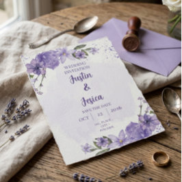 Lila Wasserfarben-Blumen-Hochzeitseinladung 