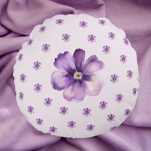 Lila Wasserfarben-Blumen-Rundkissen Rundes Kissen