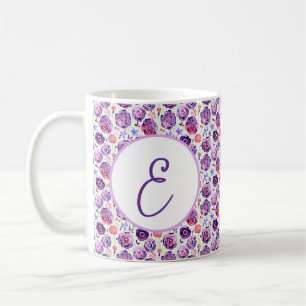 Lila Wasserfarben-Blumenmuster-Monogramm Kaffeetasse