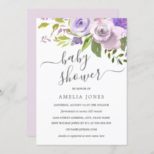 Lila Wasserfarben-Blütendusche Einladung