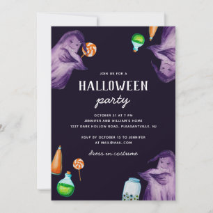 Lila Wasserfarben-Geist. Halloween-Party Einladung
