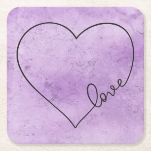 Lila Wasserfarben-Herz-Hochzeitsgrunge Vintag Rechteckiger Pappuntersetzer