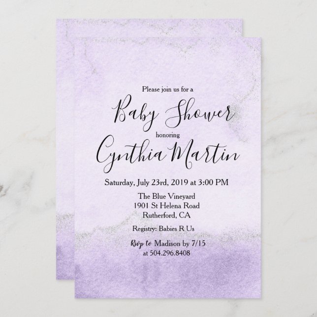 Lila Wasserfarben Kinderdusche Einladung (Vorne/Hinten)