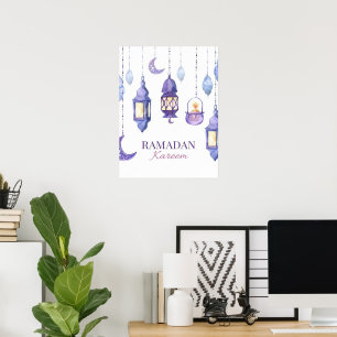 Lila Wasserfarben Lanterns Ramadan Kareem Poster