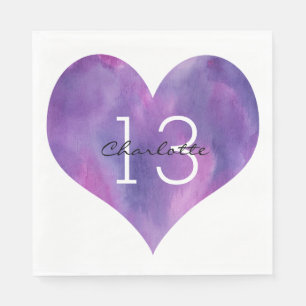 Lila Wasserfarbenherz 13. Geburtstag Serviette