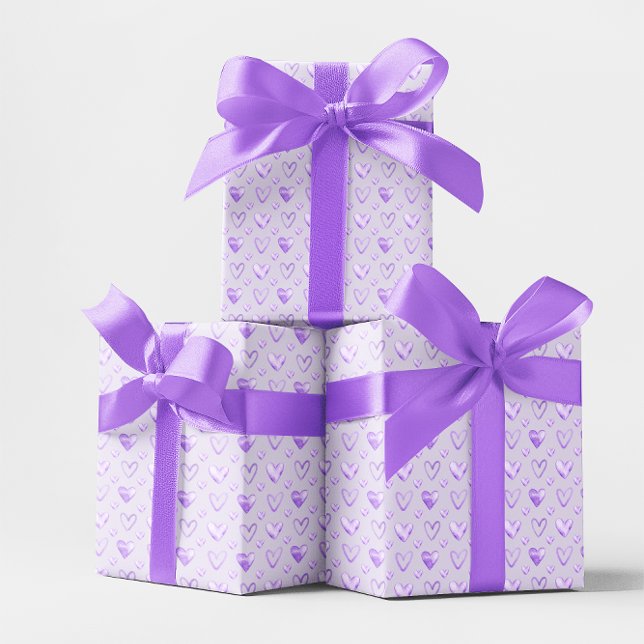 Lila Wasserfarbenherzen Geschenkpapier (Pale Purple Watercolor Hearts Wrapping Paper)