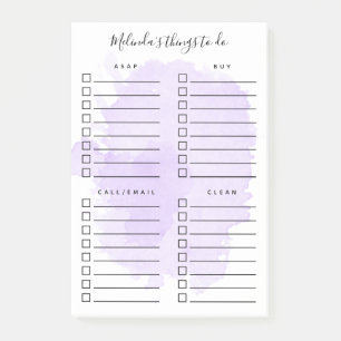 Lila Wasserfarbensplash Organisierte Dinge zu tun Post-it Klebezettel