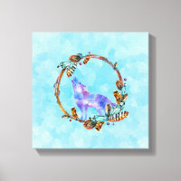 Lila WasserfarbWolf mit Boho Kranz