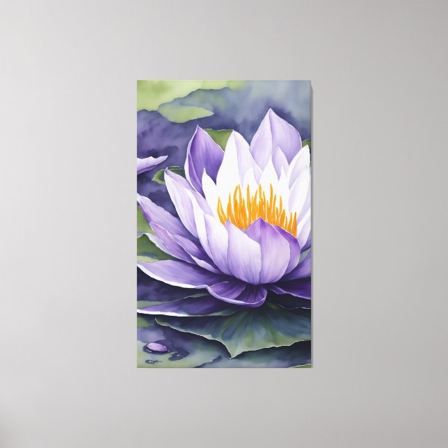 Lila Wasserlilie - Blume Aquarell Kunst drucken Leinwanddruck (Vorderseite)