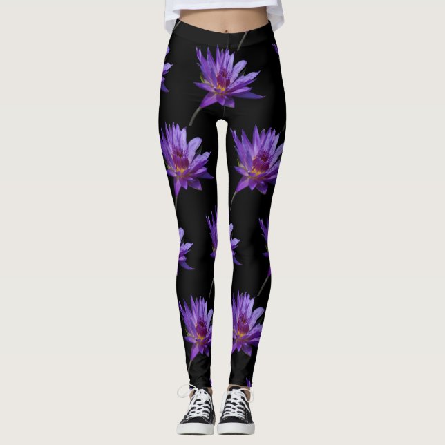 Lila Wasserlilie Lotus Leggings (Vorderseite)