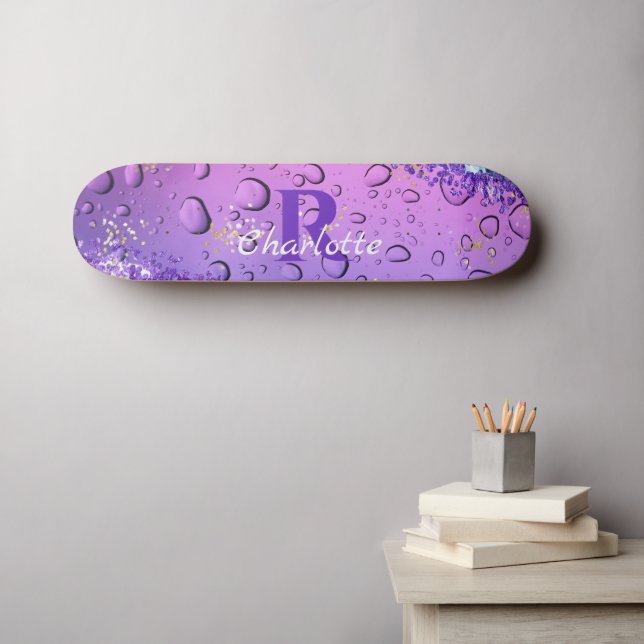 Lila Wassertropfen | Blue and White Ombre Skateboard (Wandkunst (Horz))