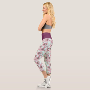Lila Waste Blumendruckblauer Yoga Pants Capri Leggings