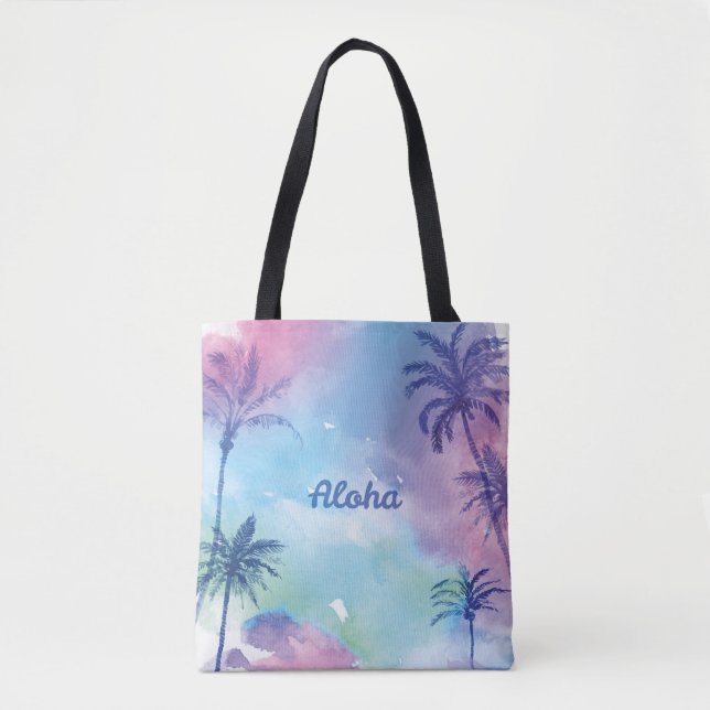 Lila Watercolor Hawaii-Landschaft (Vorderseite)