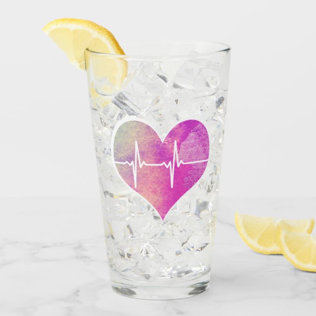Lila Watercolor-Herz EKG Glas (Vorderseite Ice)
