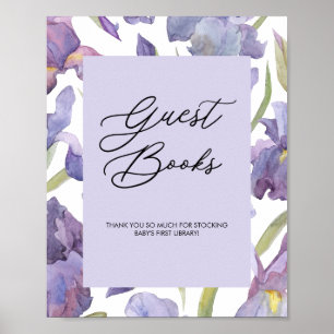 Lila Watercolor Iris Floral Guest Book Poster