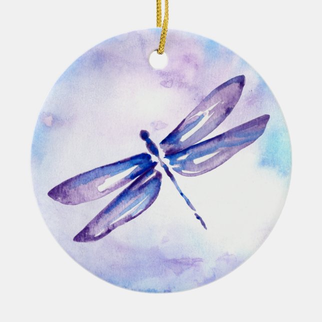 Lila Watercolor-Libellen-Weihnachtsverzierungen Keramik Ornament (Vorne)