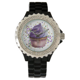 LILA WATERCOLOR MARDI GRAS CUPCAKE ARMBANDUHR