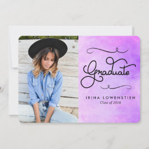 Lila Watercolor Moderne Graduate Typografie Einladung