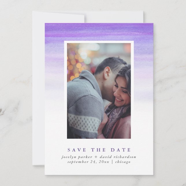 Lila Watercolor Ombre | Foto Save the Date (Vorderseite)