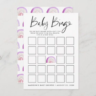 Lila Watercolor Rainbow Baby Dusche Bingo Card