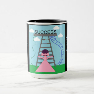 Lila weibliche Abbildung sucht Erfolg Tasse