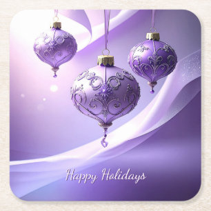 Lila Weihnachtsball-Feiertags-Papieruntersetzer Rechteckiger Pappuntersetzer