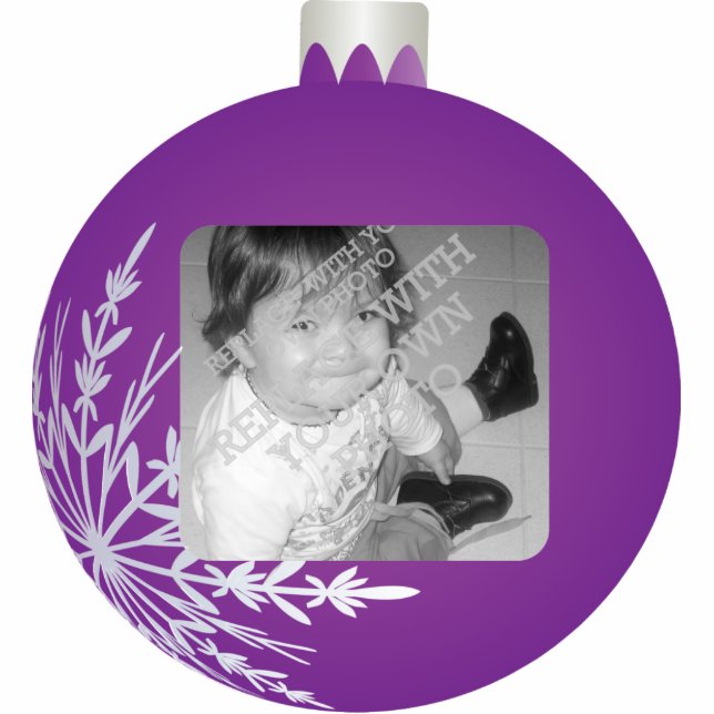 Lila Weihnachtsball-Verzierungs-Foto-Rahmen Fotoskulptur Ornament (Vorne)