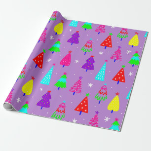 lila Weihnachtsbaum farbenfrohe Pop-Art Geschenkpapier
