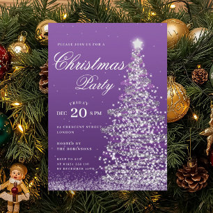 Lila Weihnachtsbaum-Feier zur Winterzeit Einladung