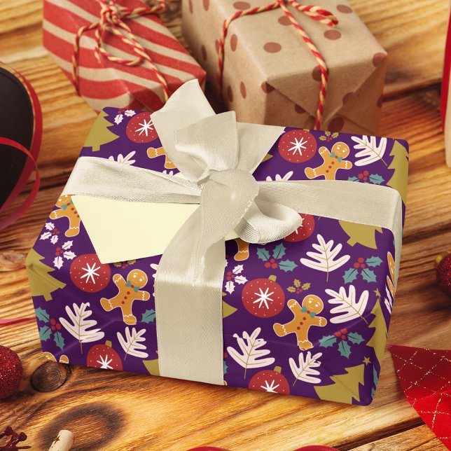 Lila Weihnachtsbaum Gingerbread Männer Geschenkpapier (Von Creator hochgeladen)