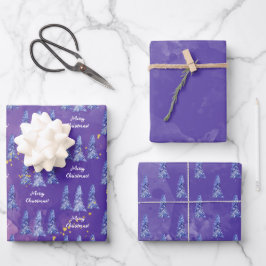 Lila Weihnachtsbaum Golden Snowflakes Geschenkpapier Set